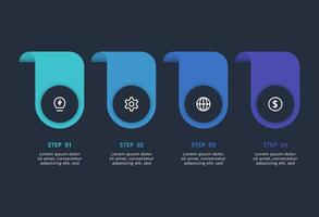 Creative dark infographic with 4 elements template for web on a black background, business, presentation. vector