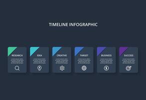 Creative dark infographic with 7 elements template for web on a black background, business, presentation. vector
