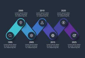 Creative dark infographic with 7 elements template for web on a black background, business, presentation. vector