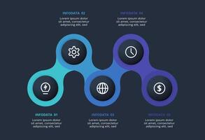 Creative dark infographic with 5 elements template for web on a black background, business, presentation. vector