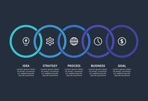 Creative dark infographic with 5 elements template for web on a black background, business, presentation. vector