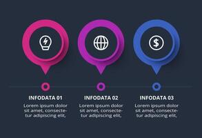 Creative dark infographic with 3 elements template for web on a black background, business, presentation. vector