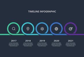 Creative dark infographic with 5 elements template for web on a black background, business, presentation. vector