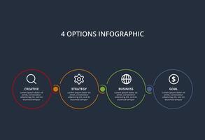 Line concept for infographic with 4steps, options, parts or processes. Template for web on a black background. vector