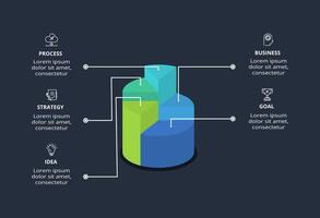 3d concept for infographic with 5 steps, options, parts or processes. Template for web on a black background. vector