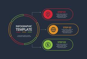 Line concept for infographic with 3 steps, options, parts or processes. Template for web on a black background. vector