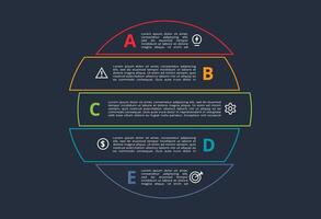 Line concept for infographic with 5 steps, options, parts or processes. Template for web on a black background. vector