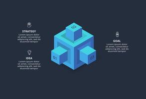 3d concept for infographic with 3 steps, options, parts or processes. Template for web on a black background. vector