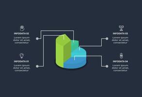 3d concept for infographic with 4 steps, options, parts or processes. Template for web on a black background. vector