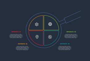 Line concept for infographic with 4 steps, options, parts or processes. Template for web on a black background. vector
