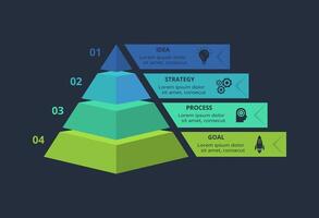 3d concept for infographic with 4 steps, options, parts or processes. Template for web on a black background. vector