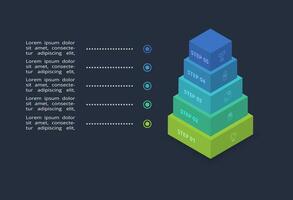 3d concept for infographic with 5 steps, options, parts or processes. Template for web on a black background. vector