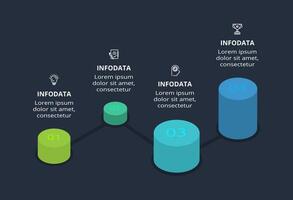 3d concept for infographic with 4 steps, options, parts or processes. Template for web on a black background. vector