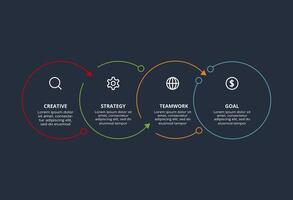 Line concept for infographic with 4 steps, options, parts or processes. Template for web on a black background. vector