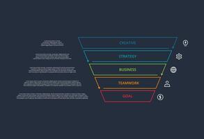 Line concept for infographic with 5 steps, options, parts or processes. Template for web on a black background. vector
