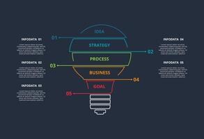 Line concept for infographic with 5 steps, options, parts or processes. Template for web on a black background. vector