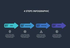 Creative dark infographic with 4 elements template for web on a black background, business, presentation. vector
