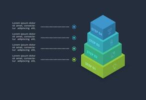 3d concept for infographic with 4 steps, options, parts or processes. Template for web on a black background. vector