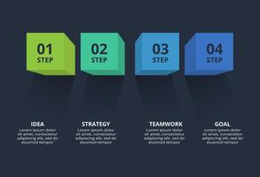 3d concept for infographic with 4 steps, options, parts or processes. Template for web on a black background. vector