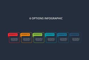Line concept for infographic with 6 steps, options, parts or processes. Template for web on a black background. vector