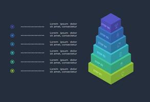 3d concept for infographic with 6 steps, options, parts or processes. Template for web on a black background. vector