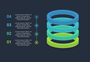 3d concept for infographic with 4 steps, options, parts or processes. Template for web on a black background. vector
