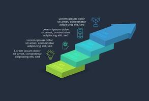 3d concept for infographic with 4 steps, options, parts or processes. Template for web on a black background. vector