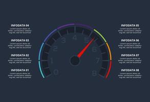 Creative dark infographic with 8 elements template for web on a black background, business, presentation. vector
