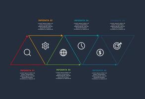 Line concept for infographic with 6 steps, options, parts or processes. Template for web on a black background. vector