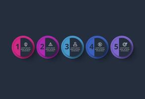 Creative dark infographic with 5 elements template for web on a black background, business, presentation. vector