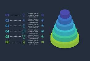 3d concept for infographic with 6 steps, options, parts or processes. Template for web on a black background. vector
