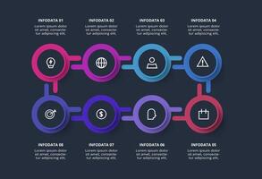Creative dark infographic with 8 elements template for web on a black background, business, presentation. vector