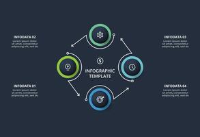 Diagram concept for infographic with 4 steps, options, parts or processes. Template for web on a black background. vector