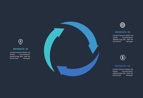 Creative dark infographic with 3 elements template for web on a black background, business, presentation. vector