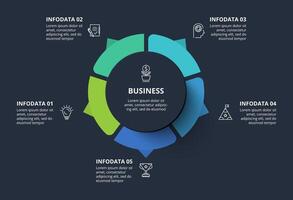 Diagram concept for infographic with 5 steps, options, parts or processes. Template for web on a black background. vector