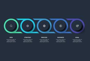 Creative dark infographic with 5 elements template for web on a black background, business, presentation. vector