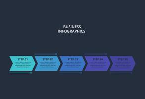 Creative dark infographic with 5 elements template for web on a black background, business, presentation. vector