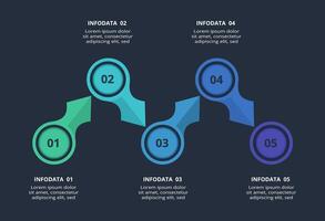 Creative dark infographic with 5 elements template for web on a black background, business, presentation. vector