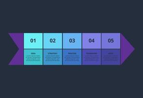 Creative dark infographic with 5 elements template for web on a black background, business, presentation. vector