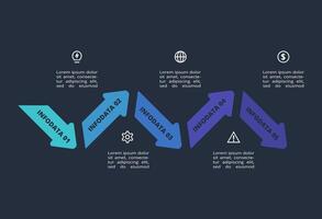 Creative dark infographic with 5 elements template for web on a black background, business, presentation. vector