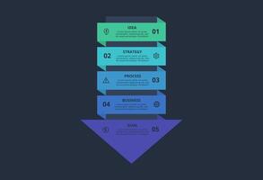 Creative dark infographic with 5 elements template for web on a black background, business, presentation. vector