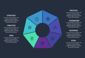 Circle dark infographic with 7 elements template for web on a black background, business, presentation. vector