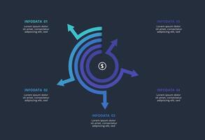 Creative dark infographic with 5 elements template for web on a black background, business, presentation. vector