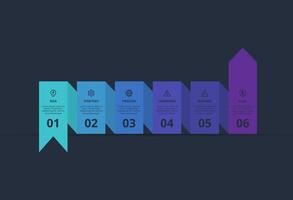 Creative dark infographic with 6 elements template for web on a black background, business, presentation. vector