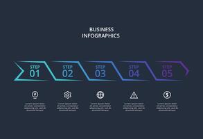Creative dark infographic with 5 elements template for web on a black background, business, presentation. vector