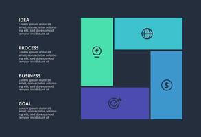 Circle dark infographic with 4 elements template for web on a black background, business, presentation. vector