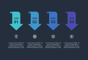 Creative dark infographic with 4 elements template for web on a black background, business, presentation. vector
