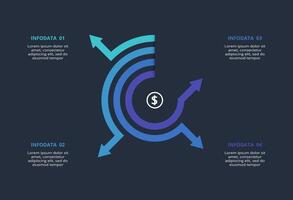 Creative dark infographic with 4 elements template for web on a black background, business, presentation. vector