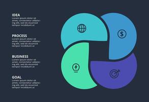 Circle dark infographic with 4 elements template for web on a black background, business, presentation. vector