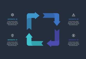 Creative dark infographic with 4 elements template for web on a black background, business, presentation. vector